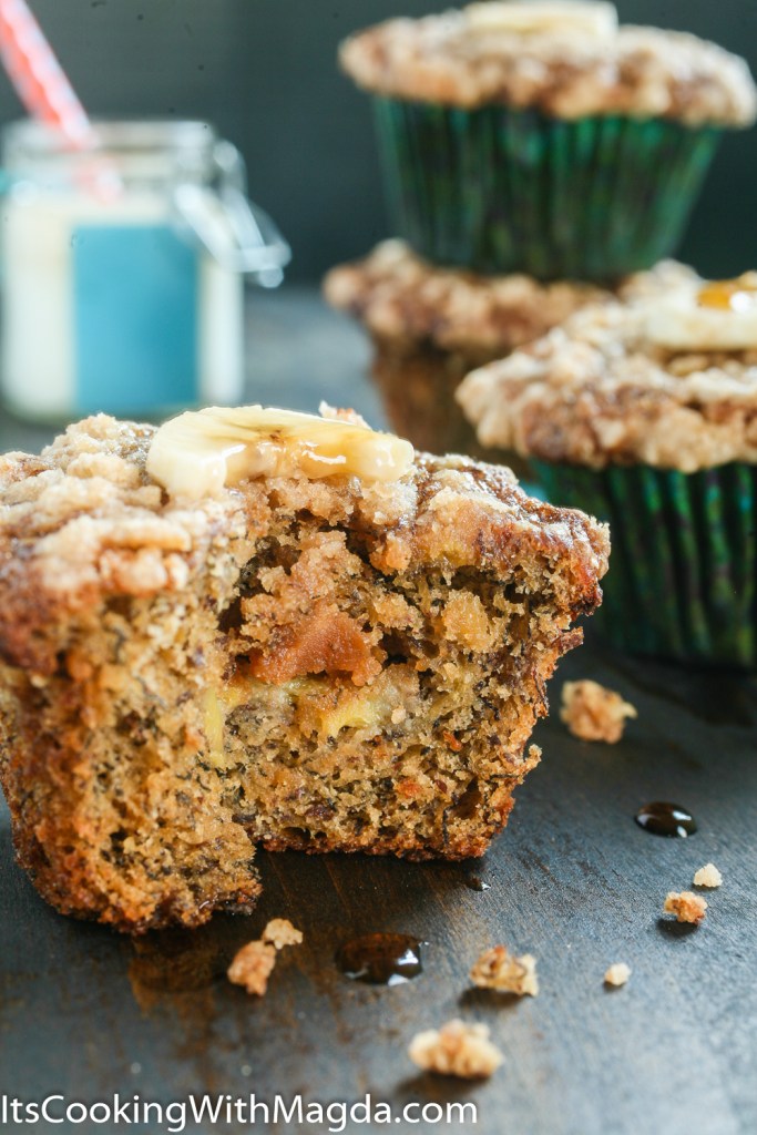 banana muffins with some peanut butter and slice of banana on top