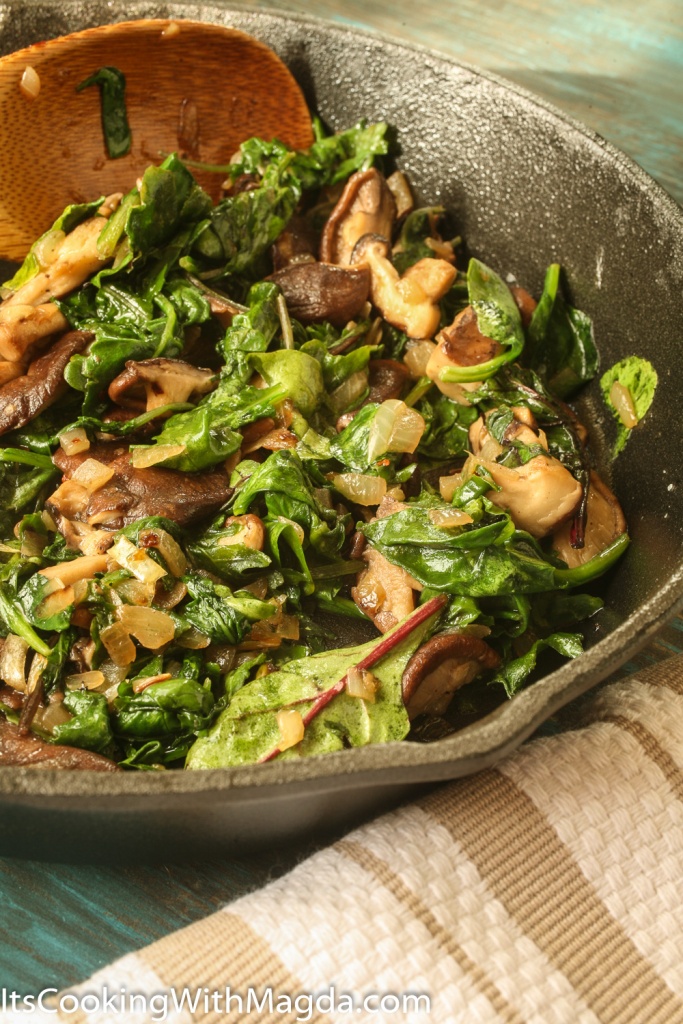shiitake mushrooms sauteed with baby kale and spinach