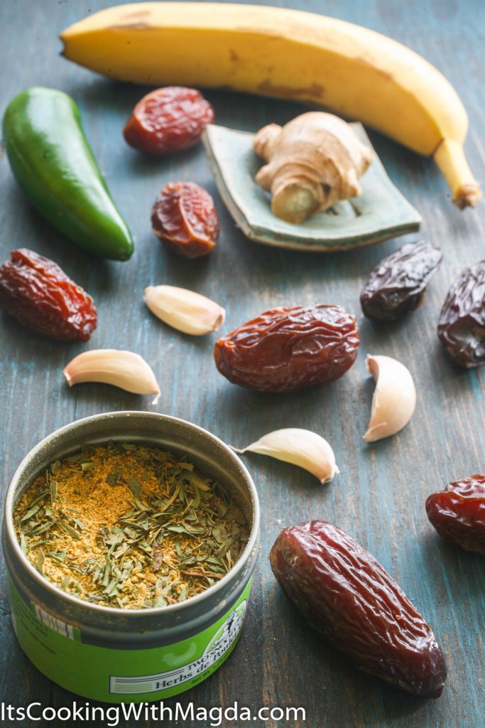 dates, jalapeno, banana, and spices