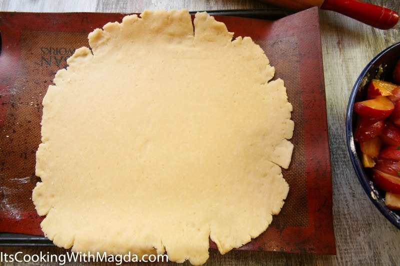 rolled pate sucree on a baking sheet
