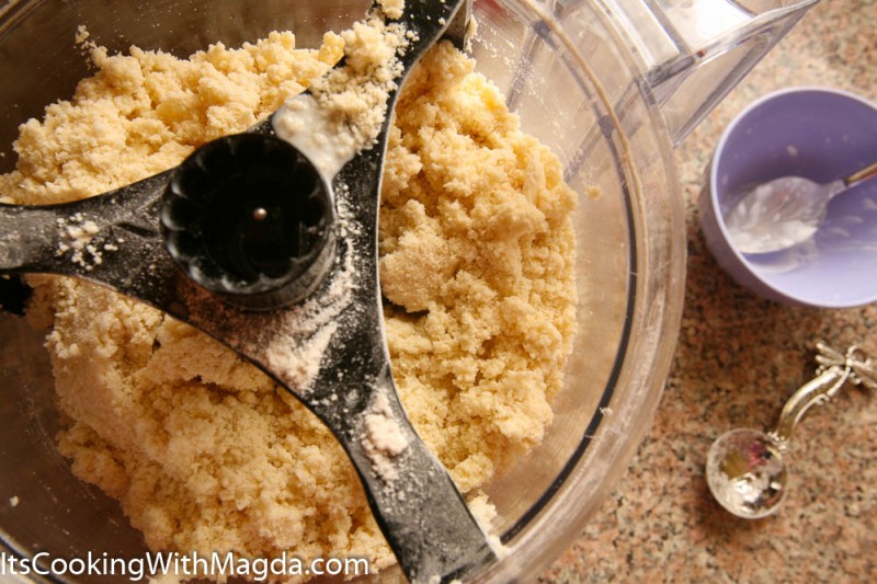 chunks of dough in the food processor