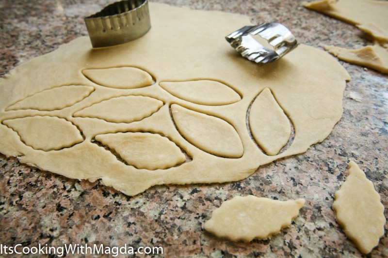 decorative leaves cut out of dough