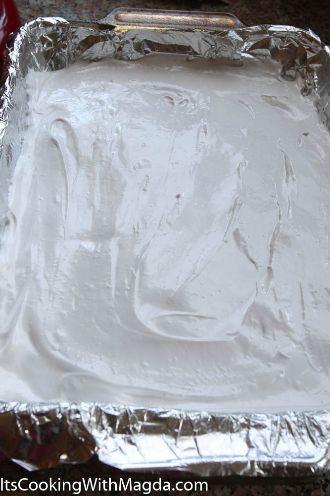 marshmallow batter poured in the pan
