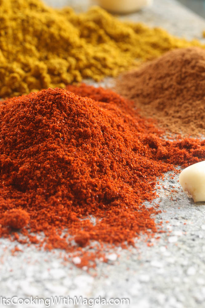 paprika, curry and cinnamon