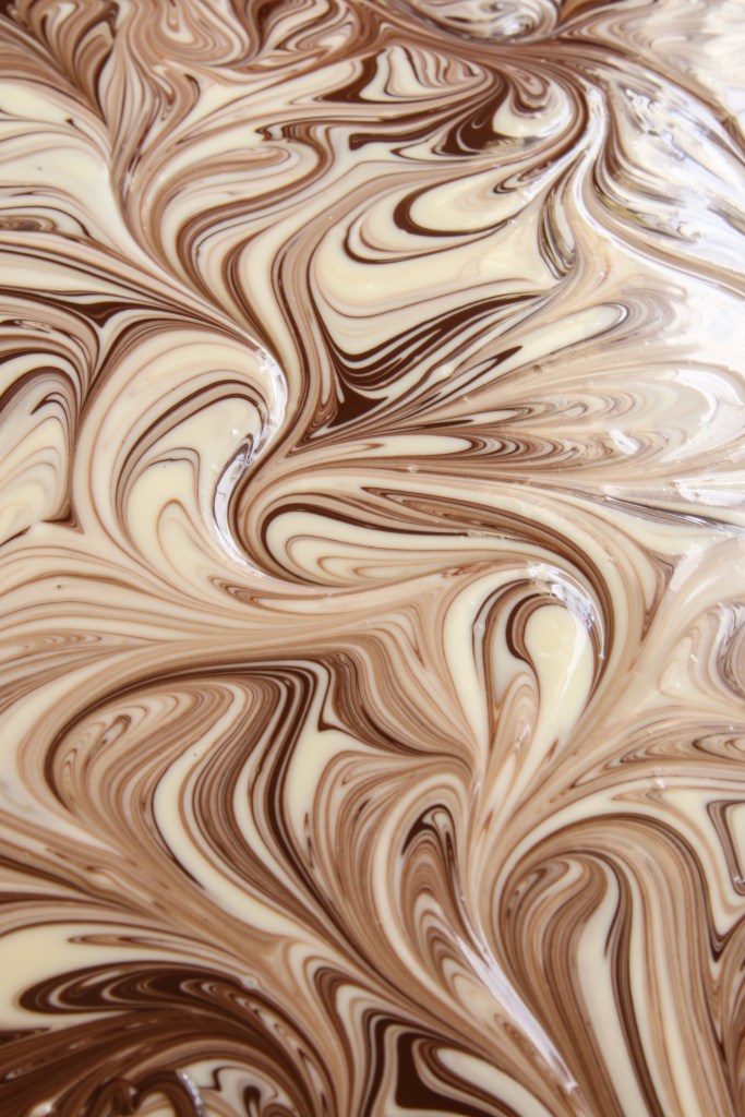 swirls of white and dark chocolate