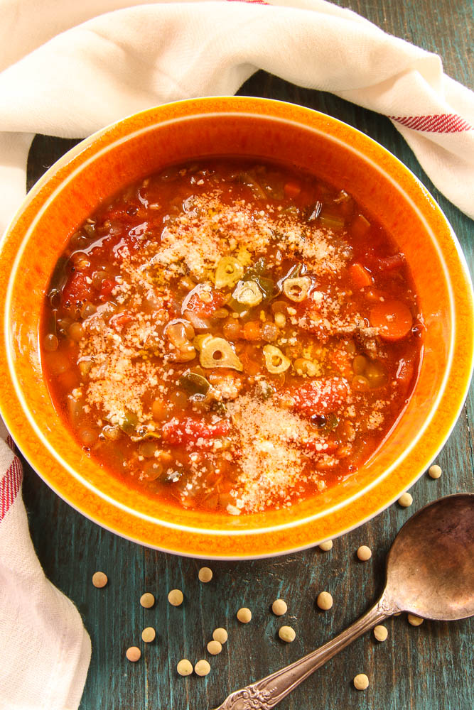 lentil and chard soup with garlic oil
