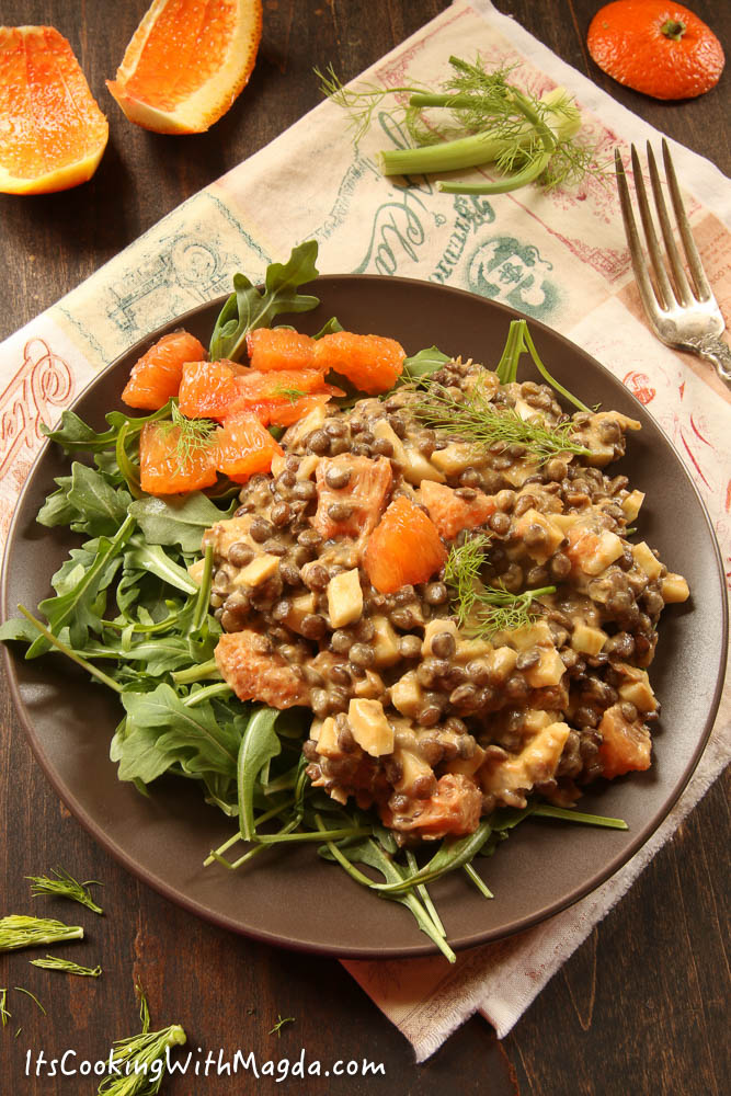 fennel, orange, lentils and arugula salad 