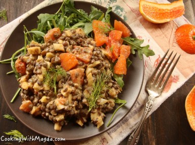 french lentils, cara cara orange, fennel salad with arugula and tahini dressing