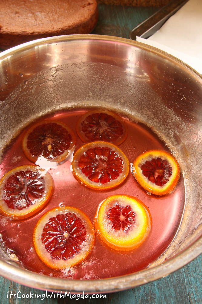 Candied orange slices in the making.