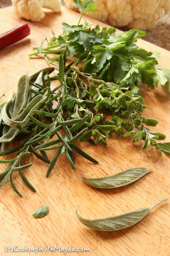 fresh herbs: rosemary, thyme, sage, parsley