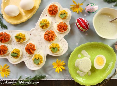 display of Easter deviled eggs
