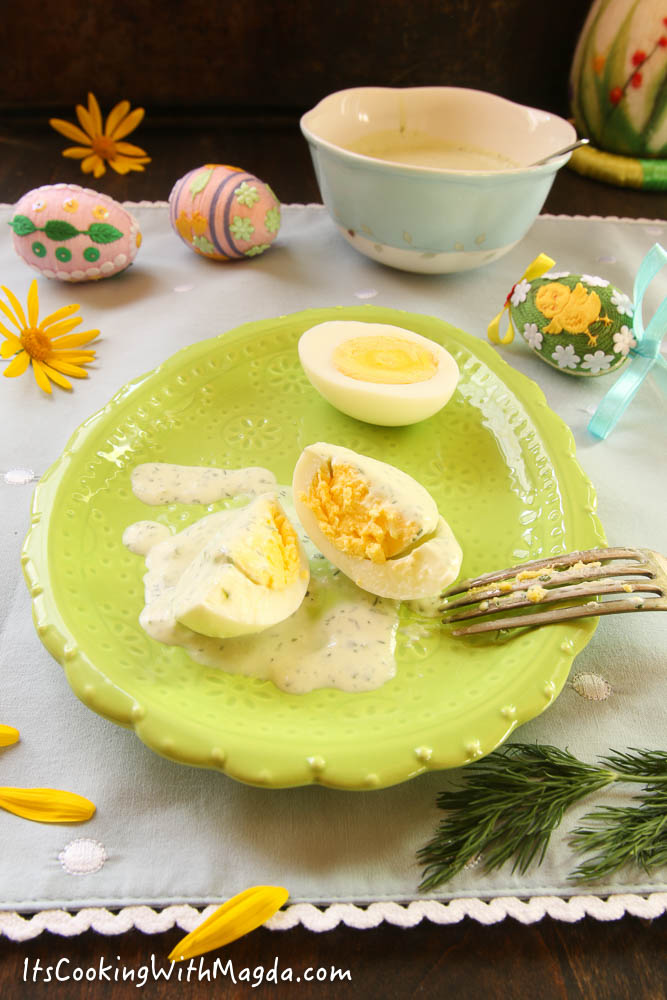 hard boiled egg with feta herbs sauce