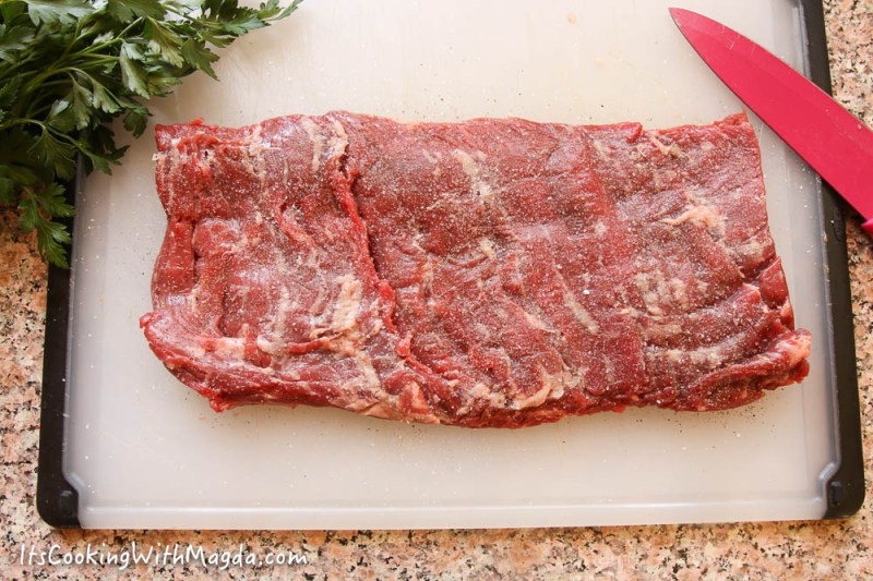 skirt steak with salt and pepper