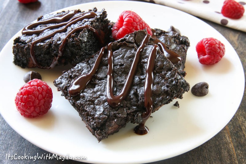 fudgy brownies on a white plate