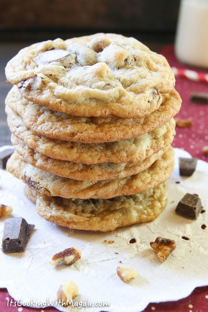 a stack of chocolate chip cookies