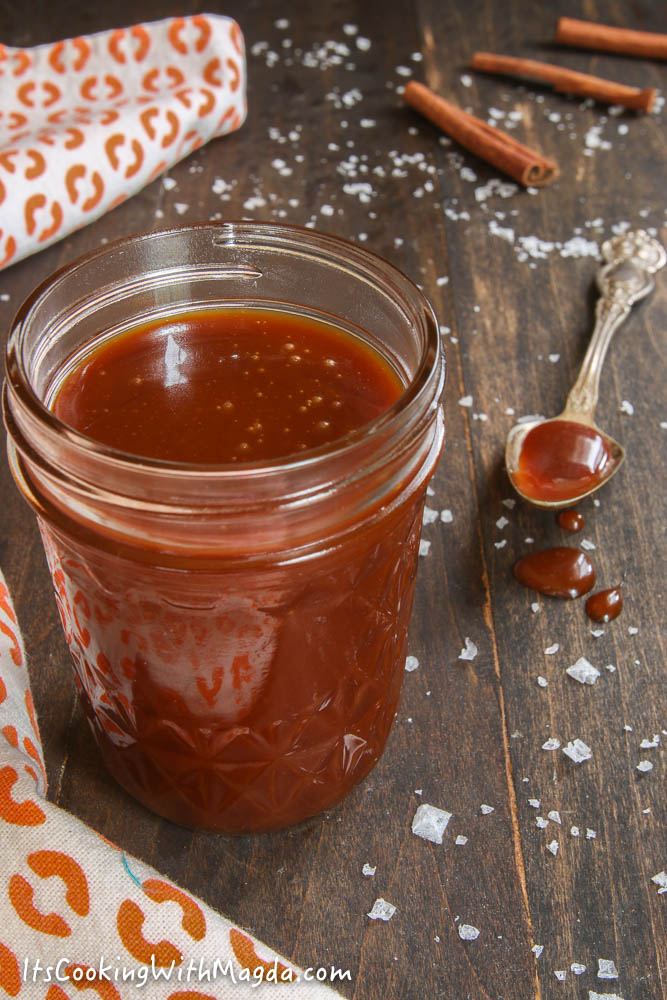 burnt caramel sauce in a jar