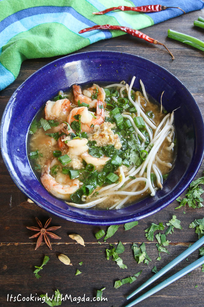 shrimp soup with ginger, lemongrass, cilantro