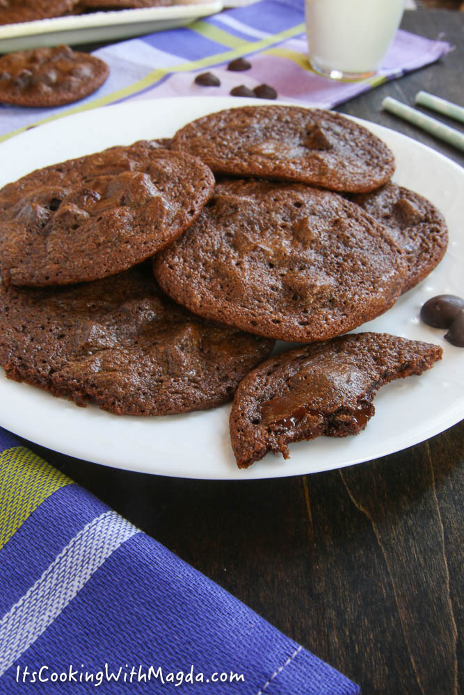 chocolate cookies on a white plate